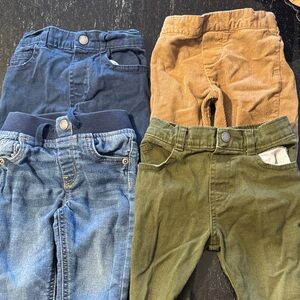 4 pairs 12 mo baby pants Set - Blue, Tan, Green